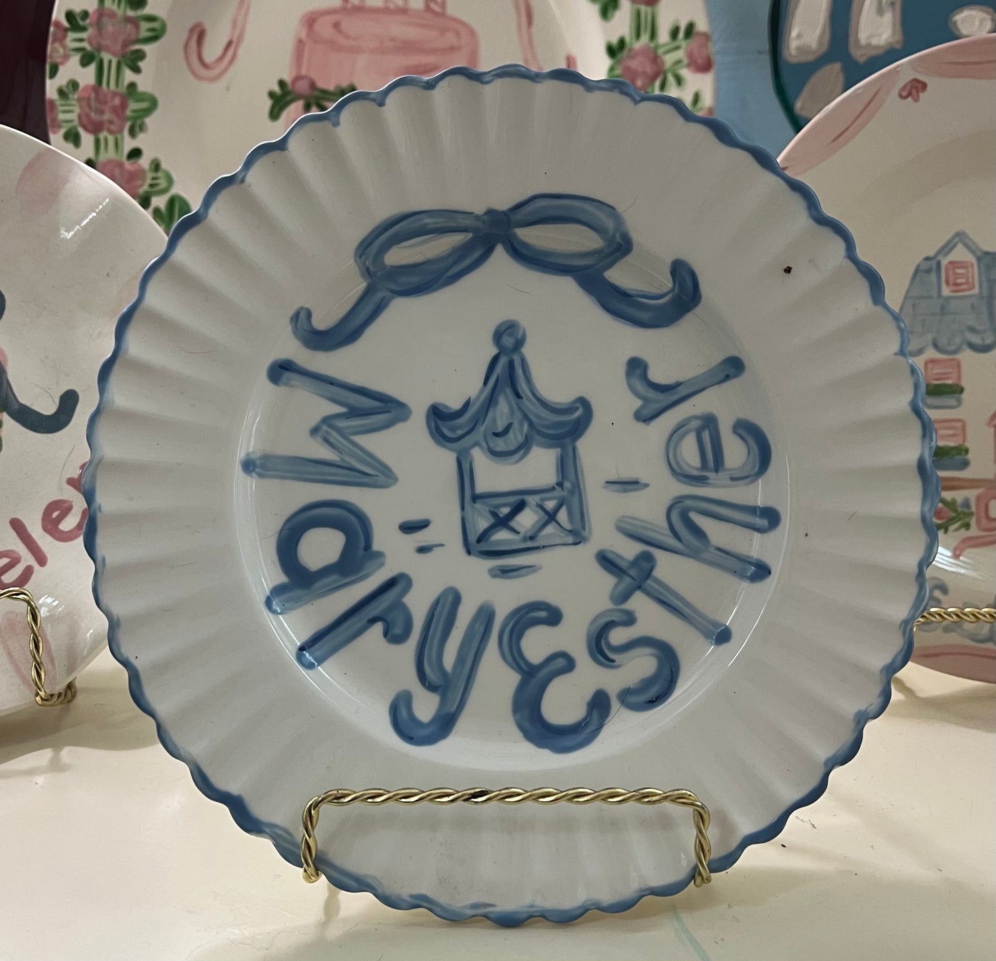 Hand Painted Everyday Plate- 7” Blue Chinoiserie Scallop