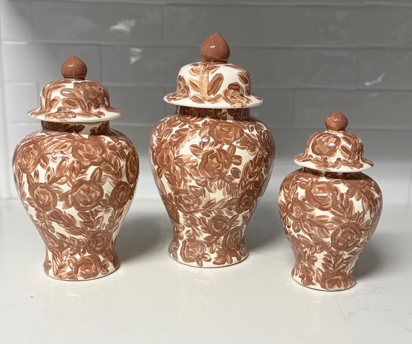 Monogram Ginger Jar Set - Woodland Collection - Floral Toile With Cattails Dogs Ducks