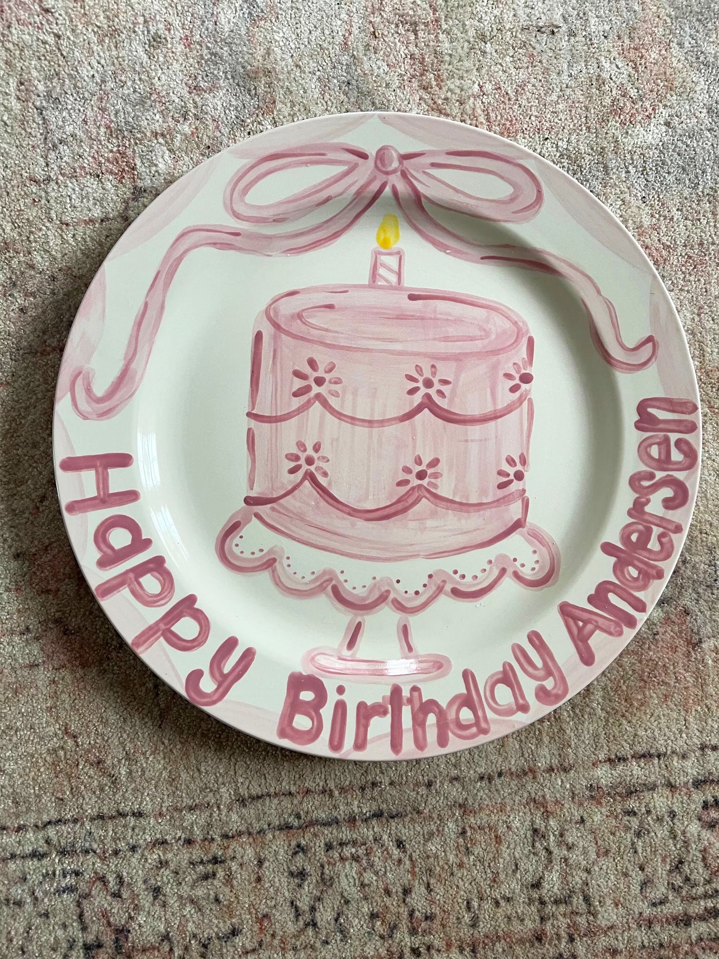 Birthday Plate - Scalloped Cake and Bow Design