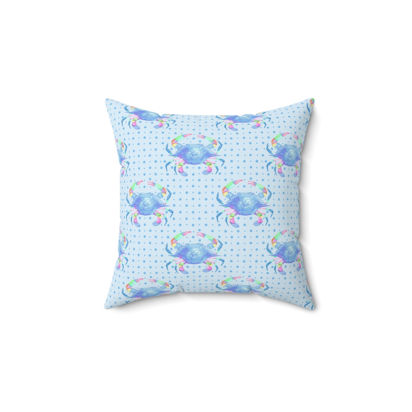 Blue Crab on Dotted Shore Pillow - Blue