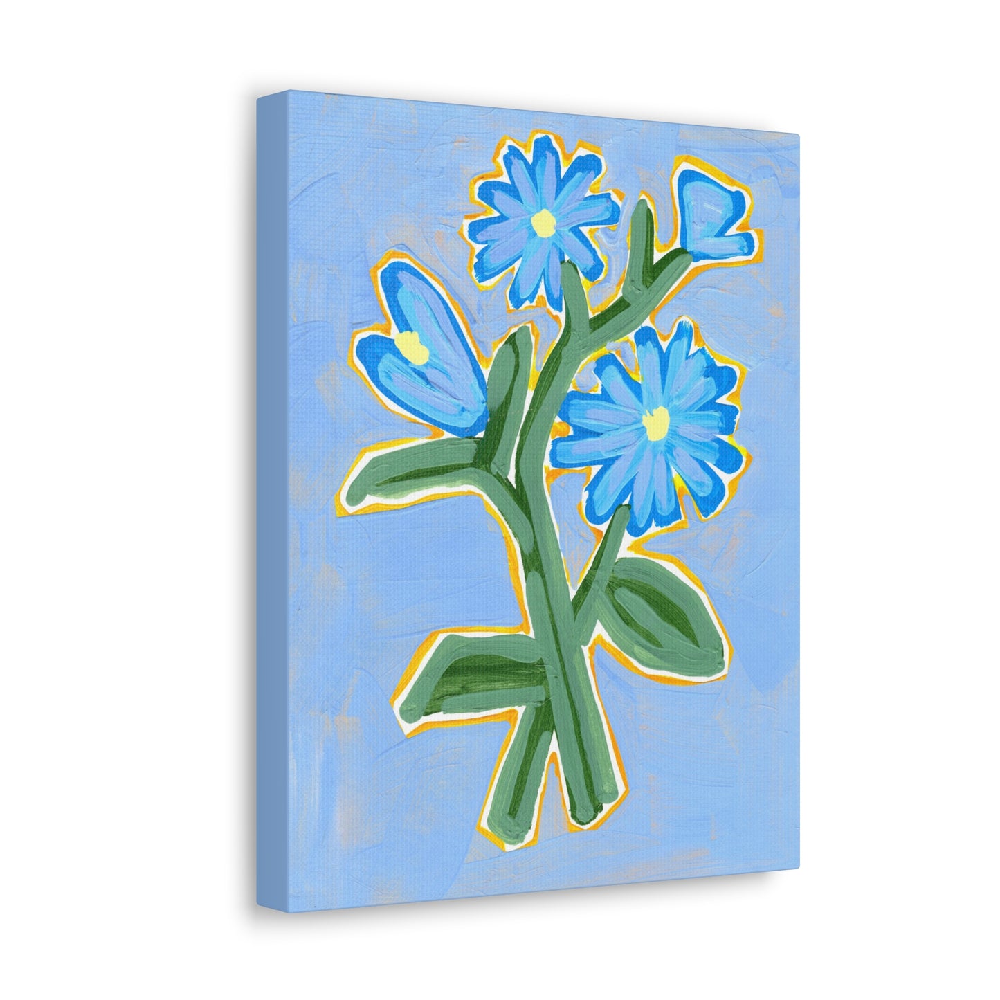 Canvas Print - Abstract Blue Flowers on Pale Blue Background