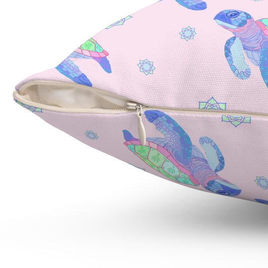 Sea Turtles With Sun Mandala Pillow - Pink