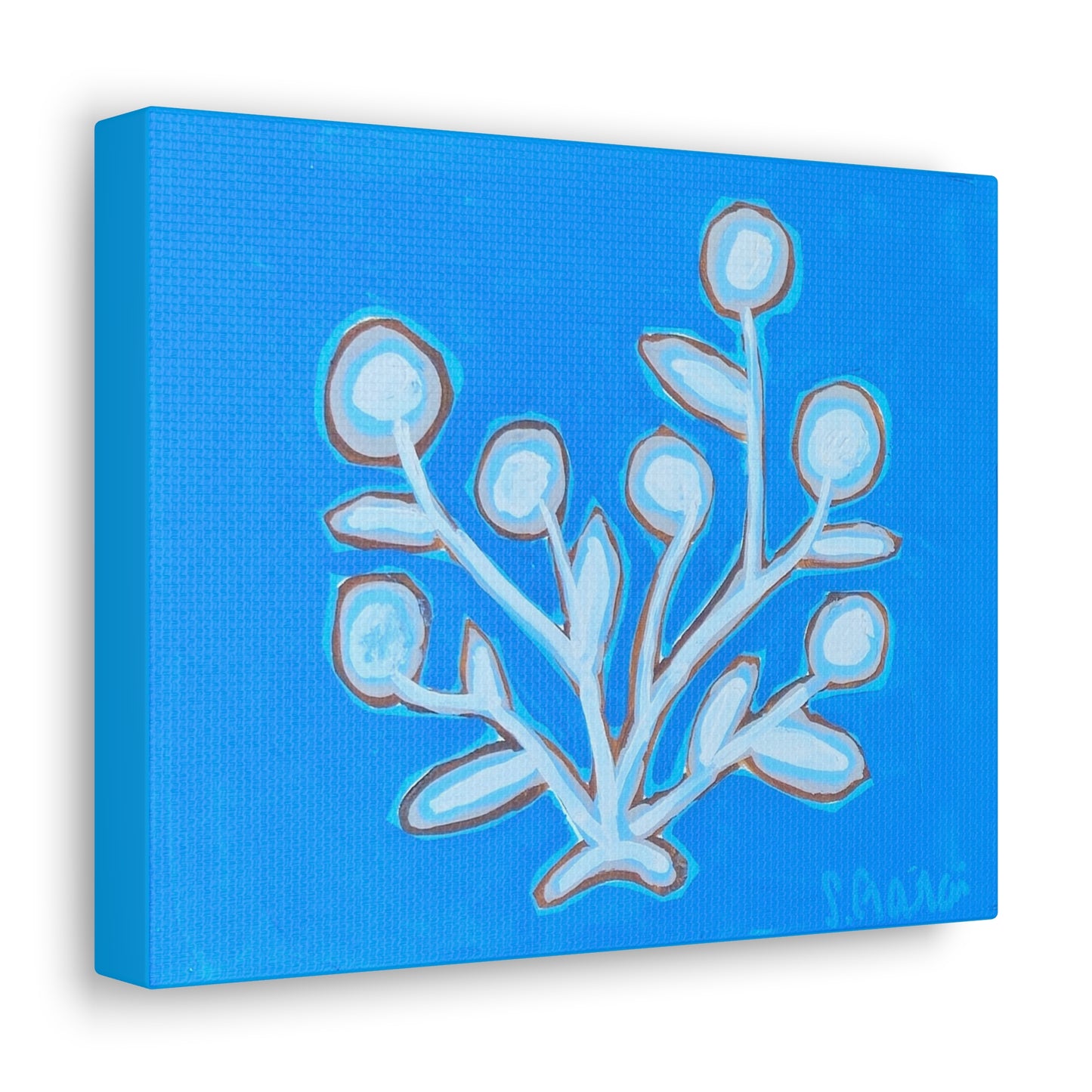 Canvas Print, White Blooms on Blue, Floral Art
