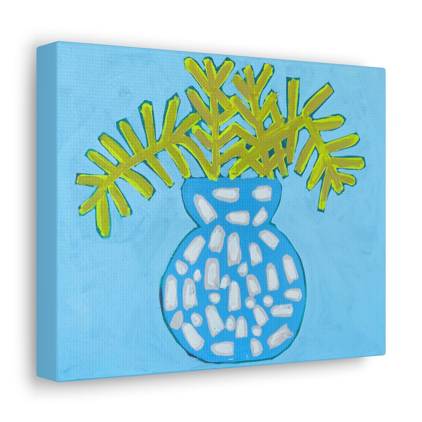 Canvas Print, Yellow Fern in a Blue Bowl, Floral Art