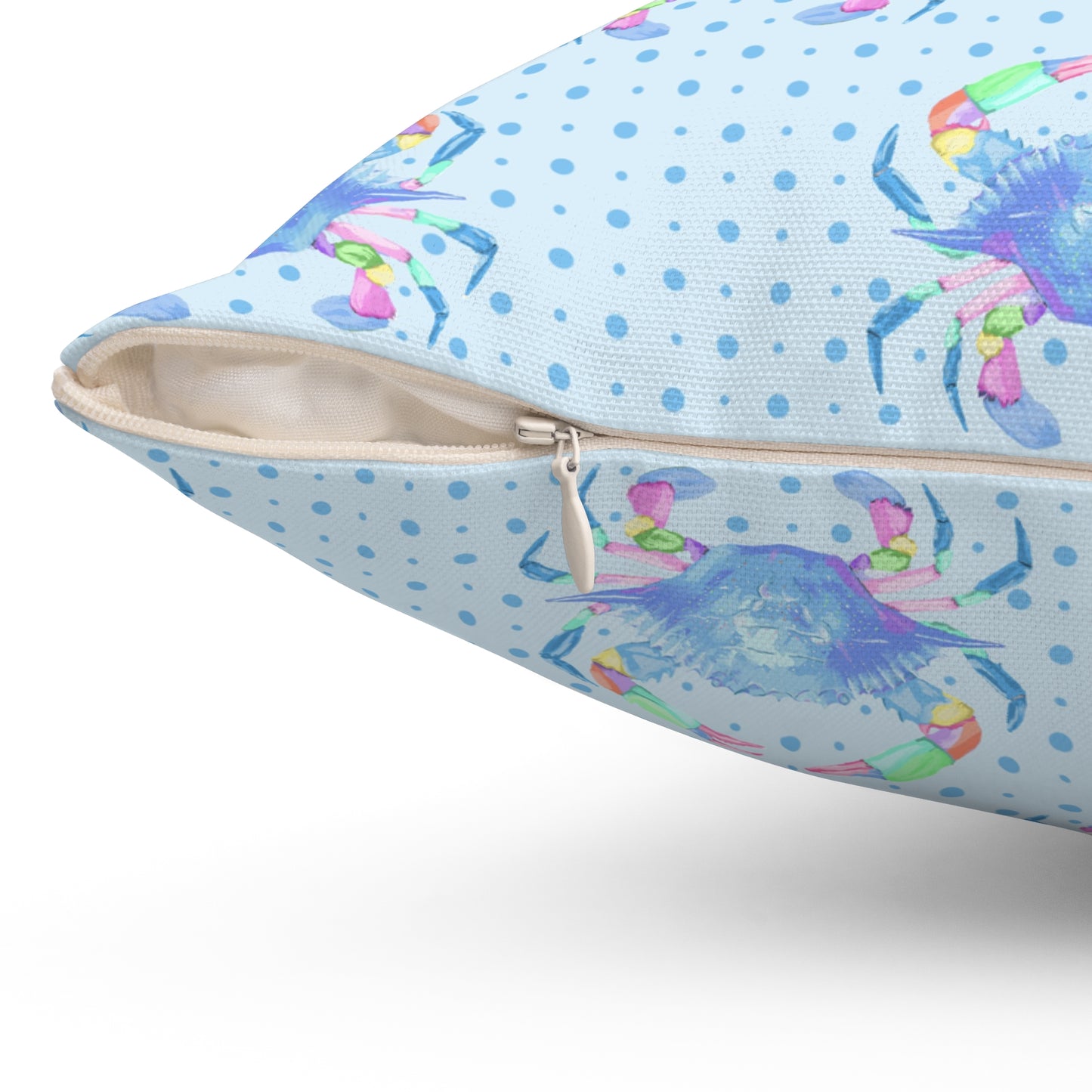Blue Crab on Dotted Shore Pillow - Blue