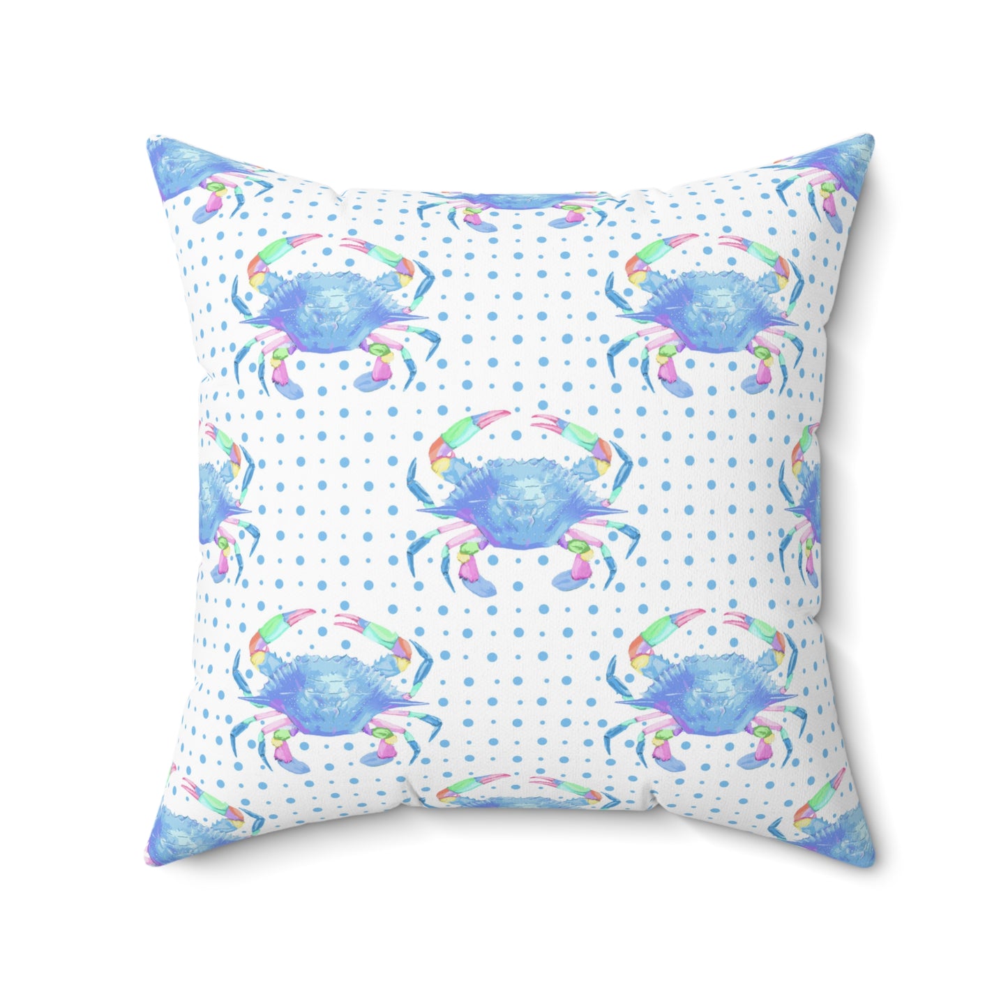 Blue Crab on Dotted Shore Pillow - White
