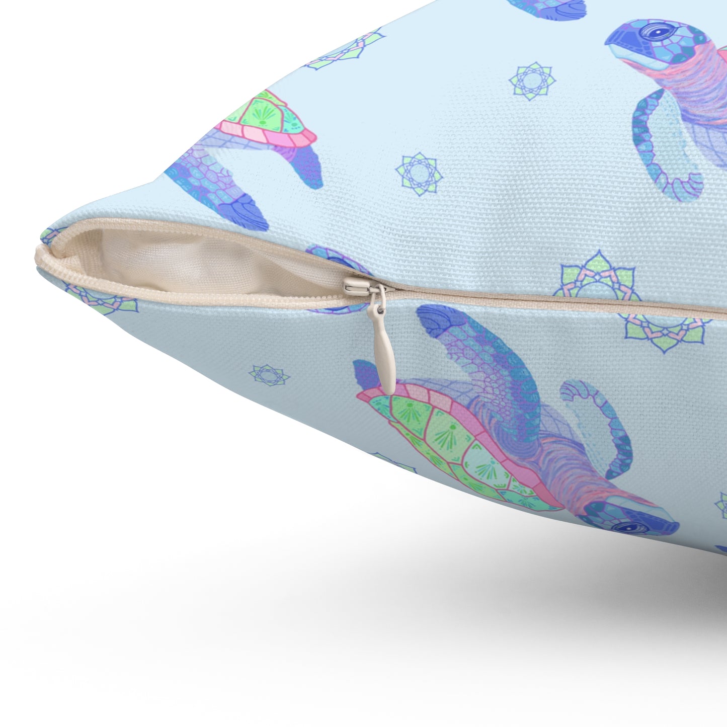 Sea Turtles With Sun Mandala Pillow - Blue