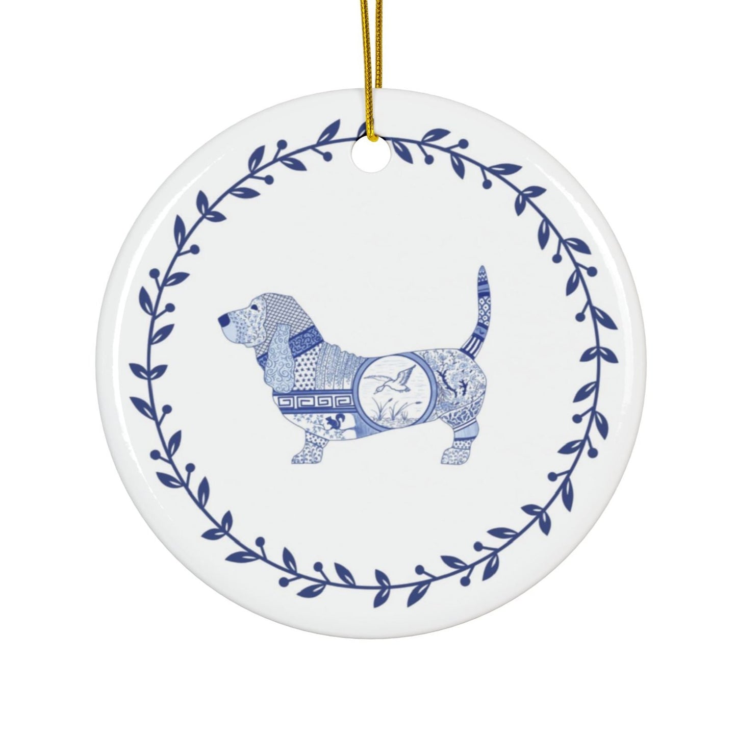 Dog Ornaments, Basset Hound Chinoiserie Style
