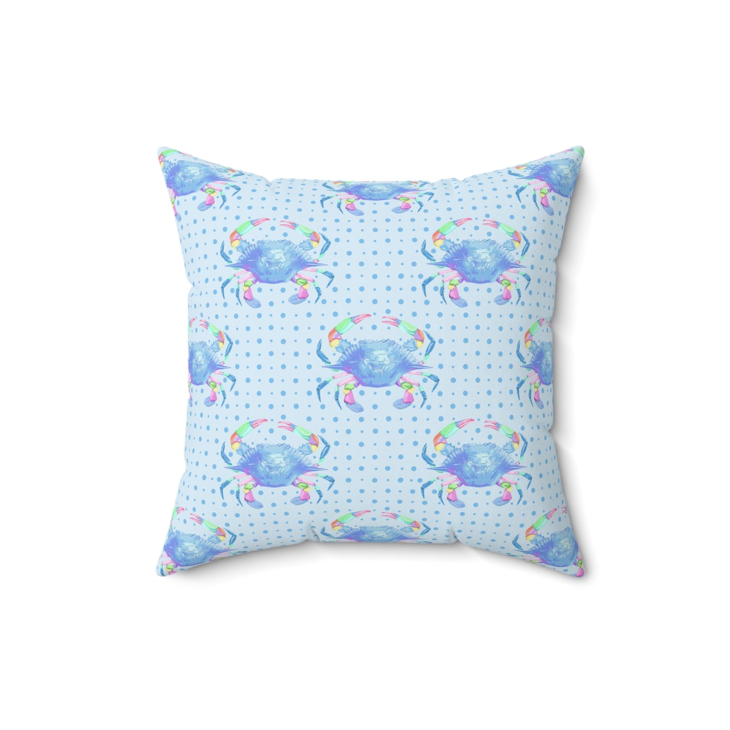 Blue Crab on Dotted Shore Pillow - Blue