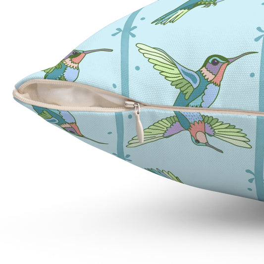 Hummingbird Morning Throw Pillow - Blue