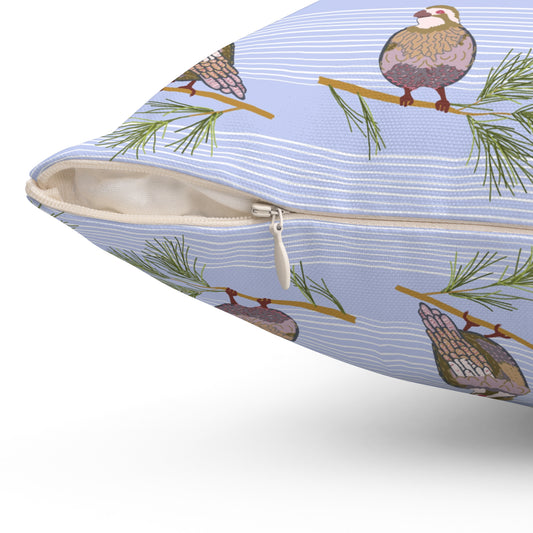 Bobwhite Quail in the Pines Pillow - Blue