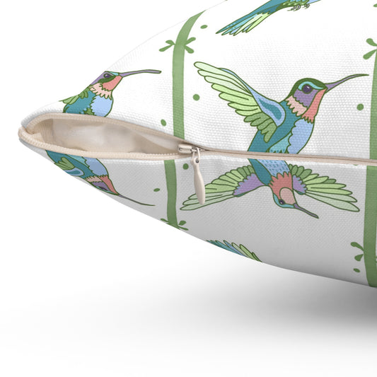 Hummingbird Morning Throw Pillow - White