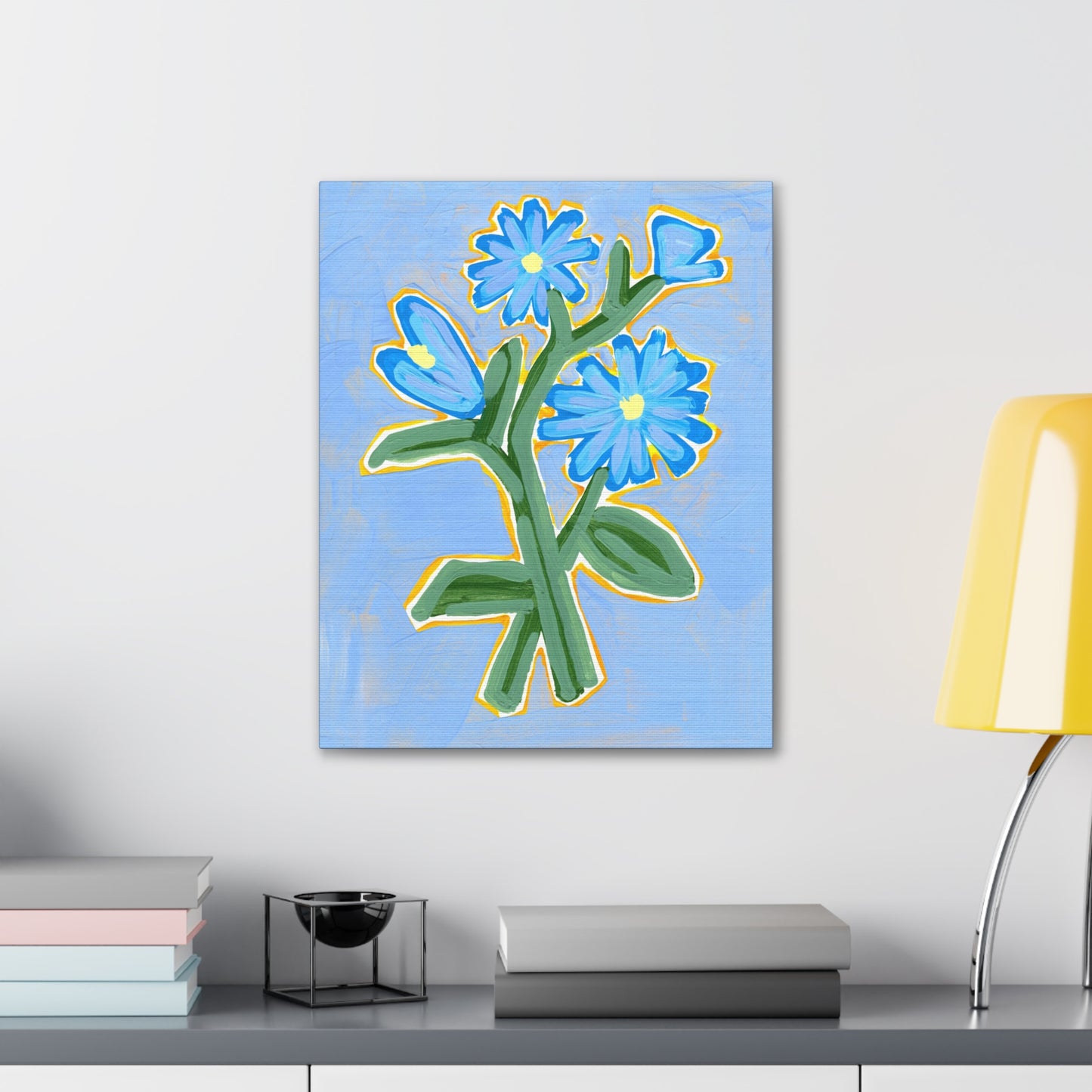 Canvas Print - Abstract Blue Flowers on Pale Blue Background