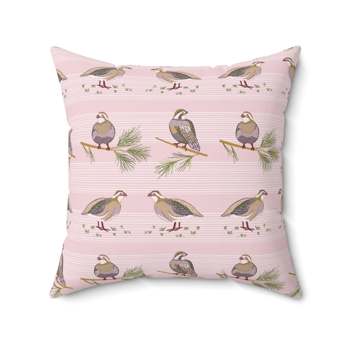 Bobwhite Quail in the Pines Pillow - Pink