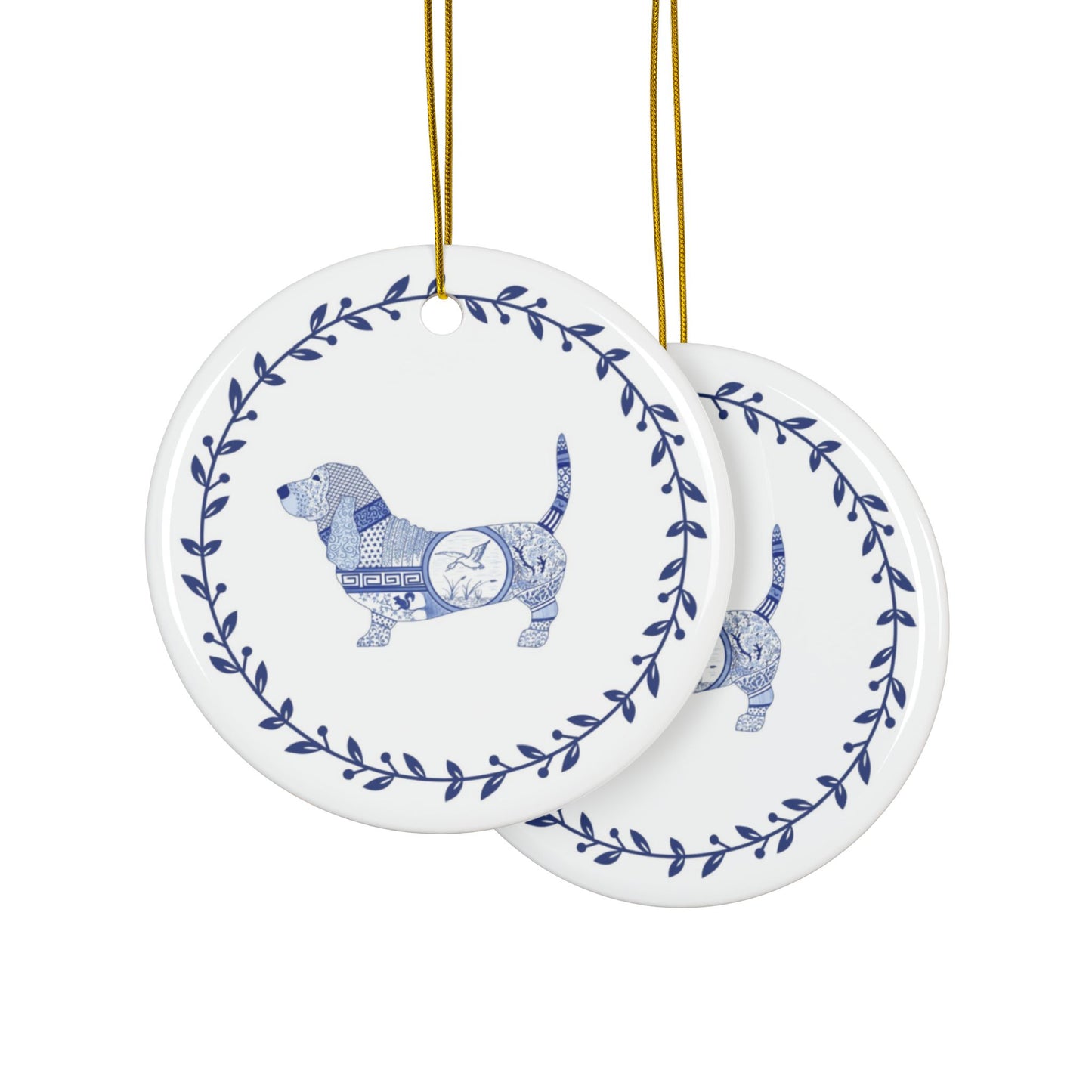 Dog Ornaments, Basset Hound Chinoiserie Style