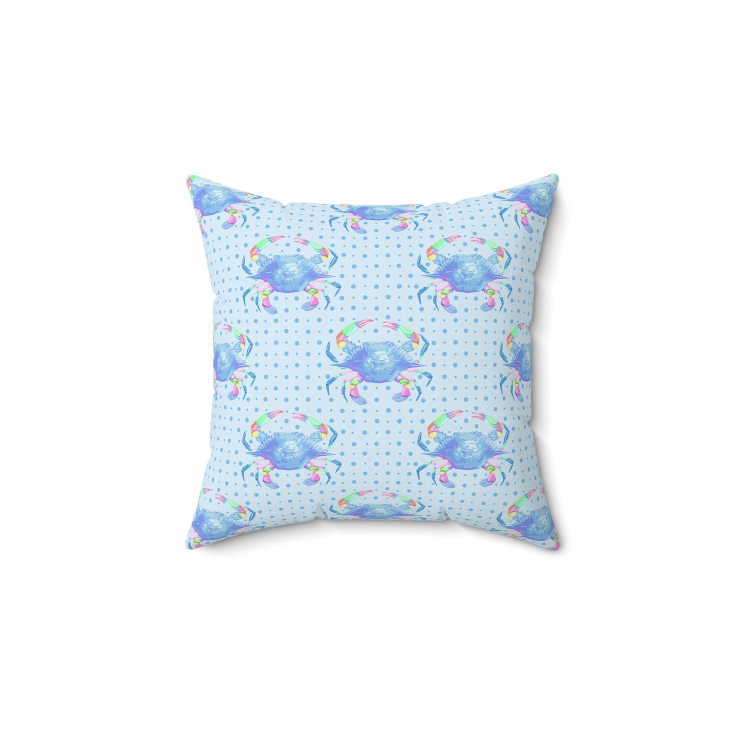 Blue Crab on Dotted Shore Pillow - Blue