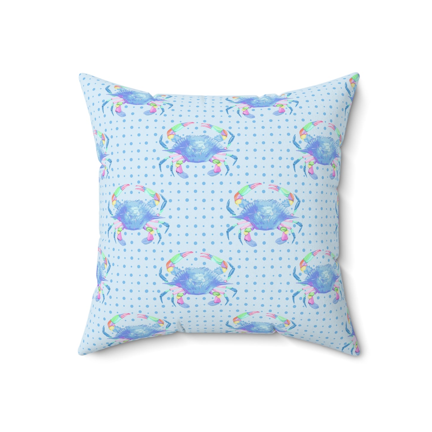 Blue Crab on Dotted Shore Pillow - Blue