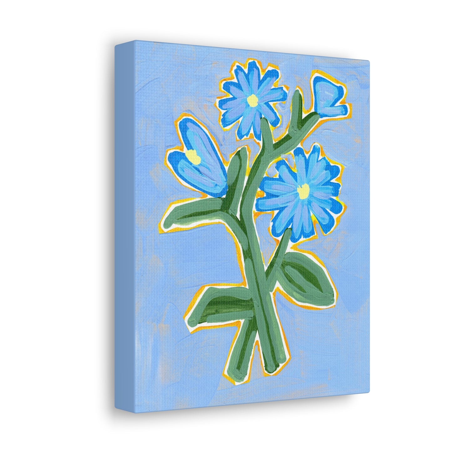 Canvas Print - Abstract Blue Flowers on Pale Blue Background