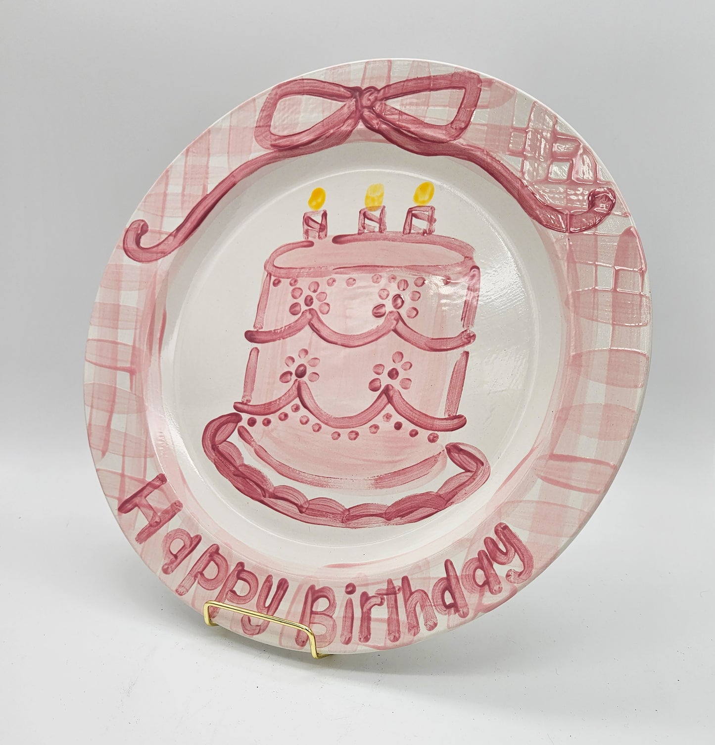 Birthday Plate - Cake With Pink Gingham Design