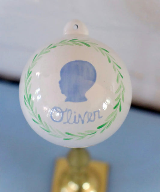 Hand Painted Personalized Ceramic Silhouette Keepsake Ornament
