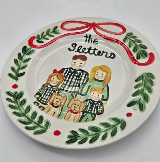 Christmas Family Portrait Plate - Wreath and Bow - Multicolor