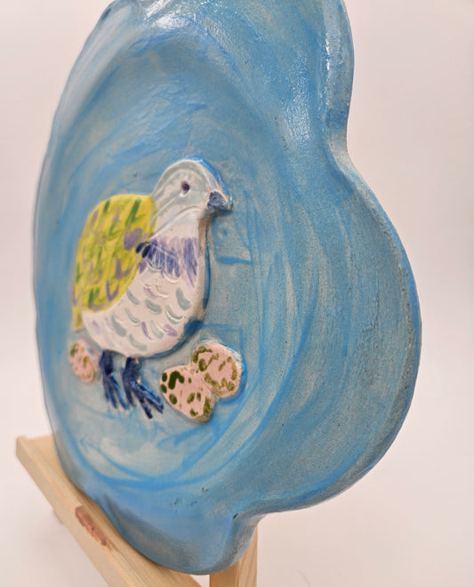 Scalloped Quail and Eggs Dish 11" - Artisan Pottery