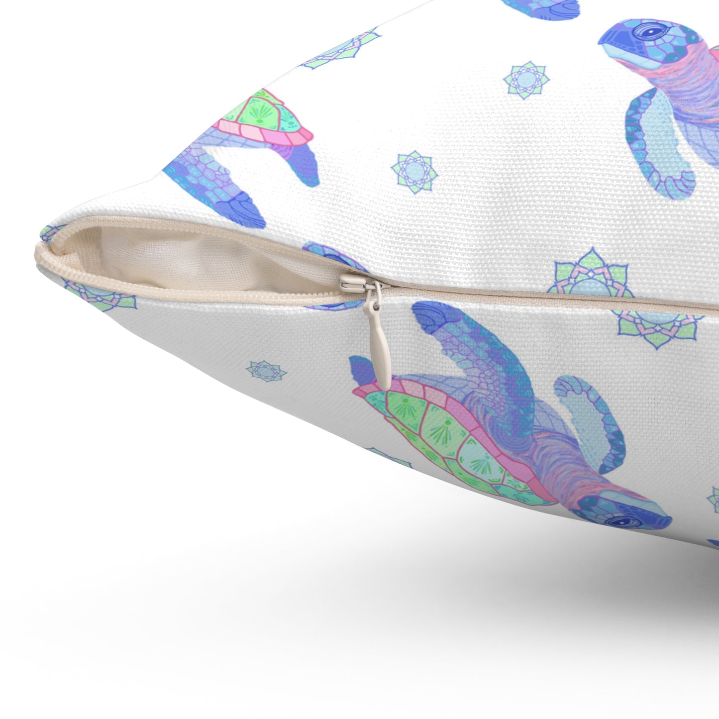 Sea Turtles With Sun Mandala Pillow - White