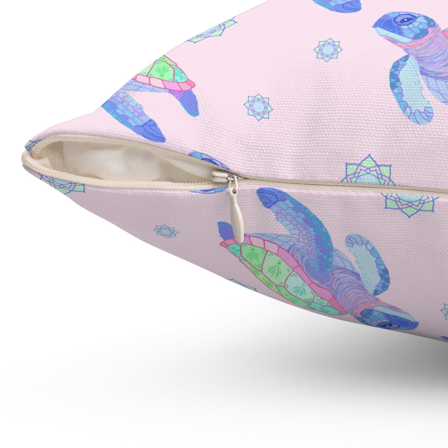Sea Turtles With Sun Mandala Pillow - Pink