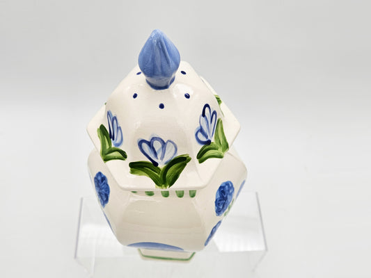 Hand Painted Ginger Jar Blue Asters Pattern - Large Hexagon