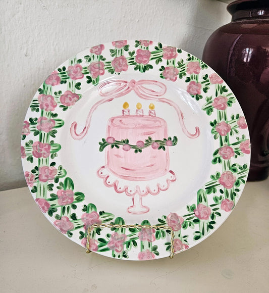 Birthday Plate - Floral Cake With Bow Design