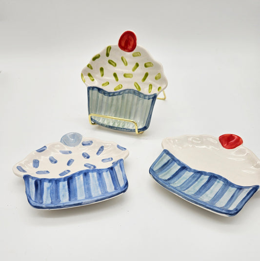 Ceramic Cupcake Dishes - Blue, Sweet Treat, Party Dishes