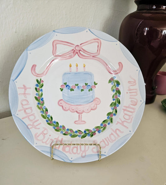 Birthday Plate - Scalloped Cake Plate With Bow And Floral Design