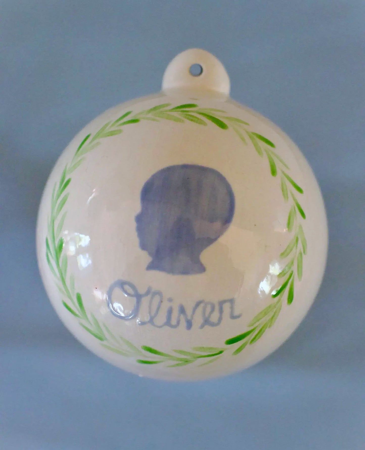 Hand Painted Personalized Ceramic Silhouette Keepsake Ornament
