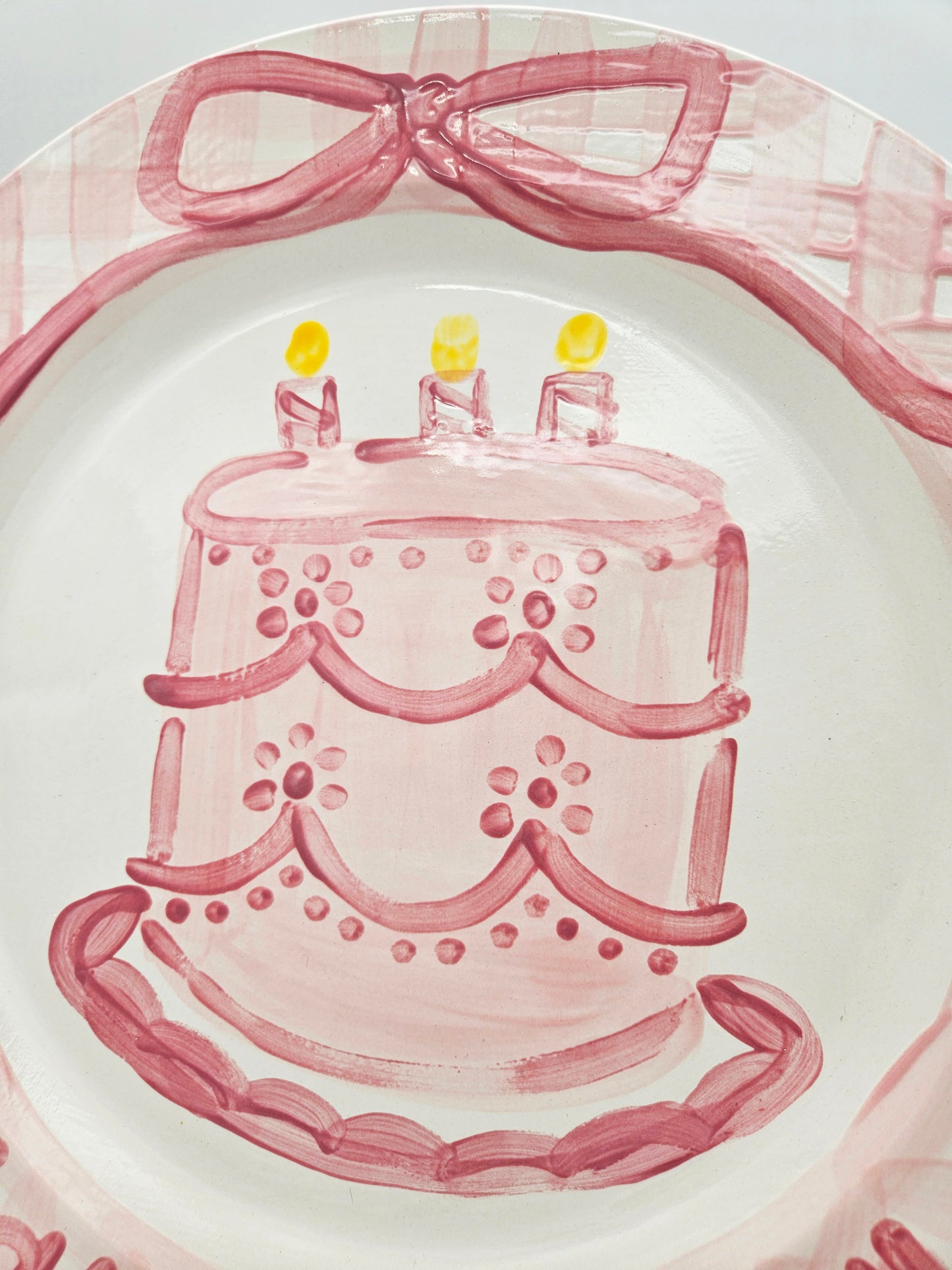 Birthday Plate - Cake With Pink Gingham Design