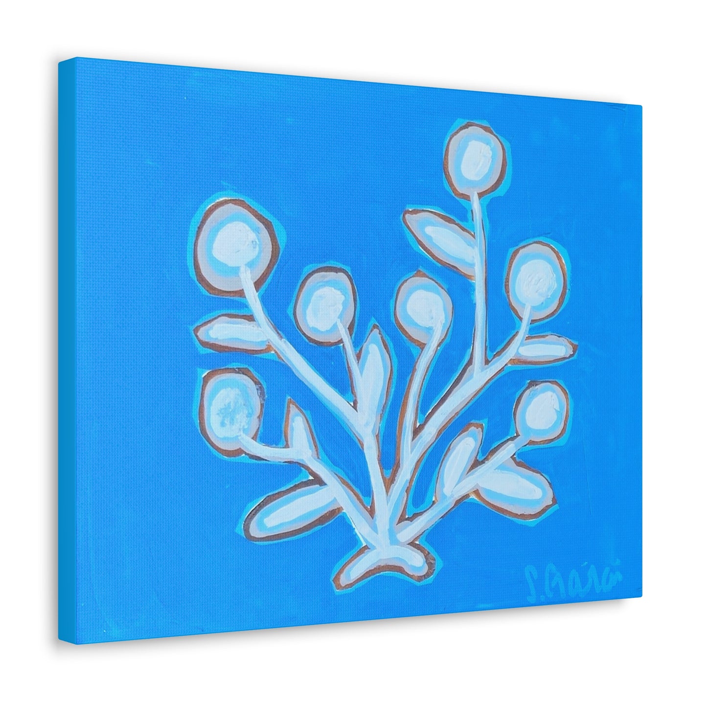 Canvas Print, White Blooms on Blue, Floral Art