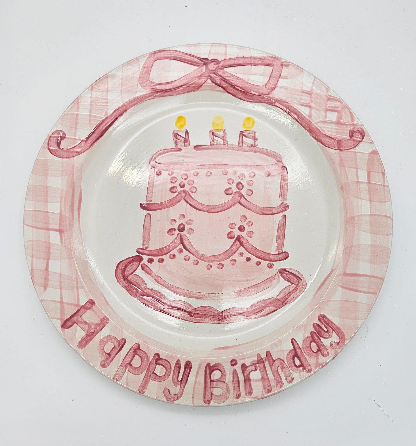 Birthday Plate - Cake With Pink Gingham Design