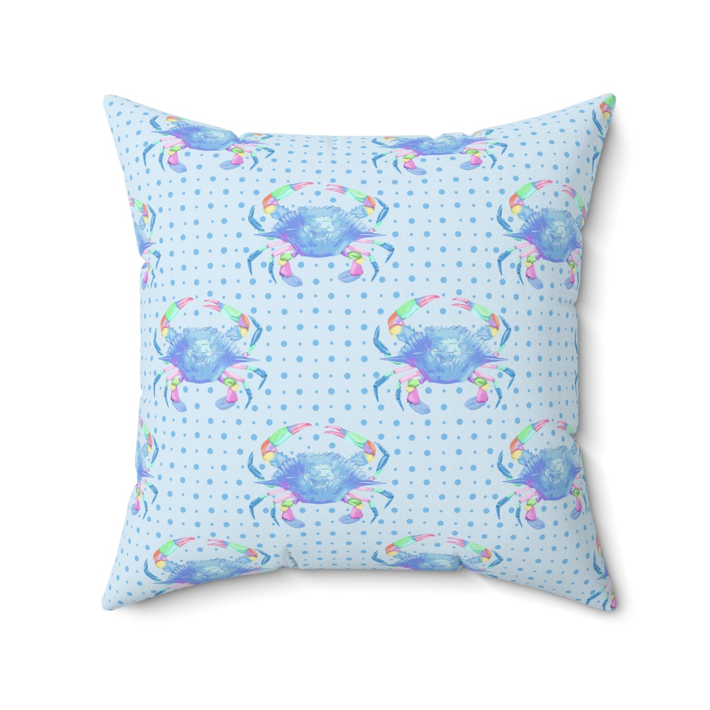 Blue Crab on Dotted Shore Pillow - Blue