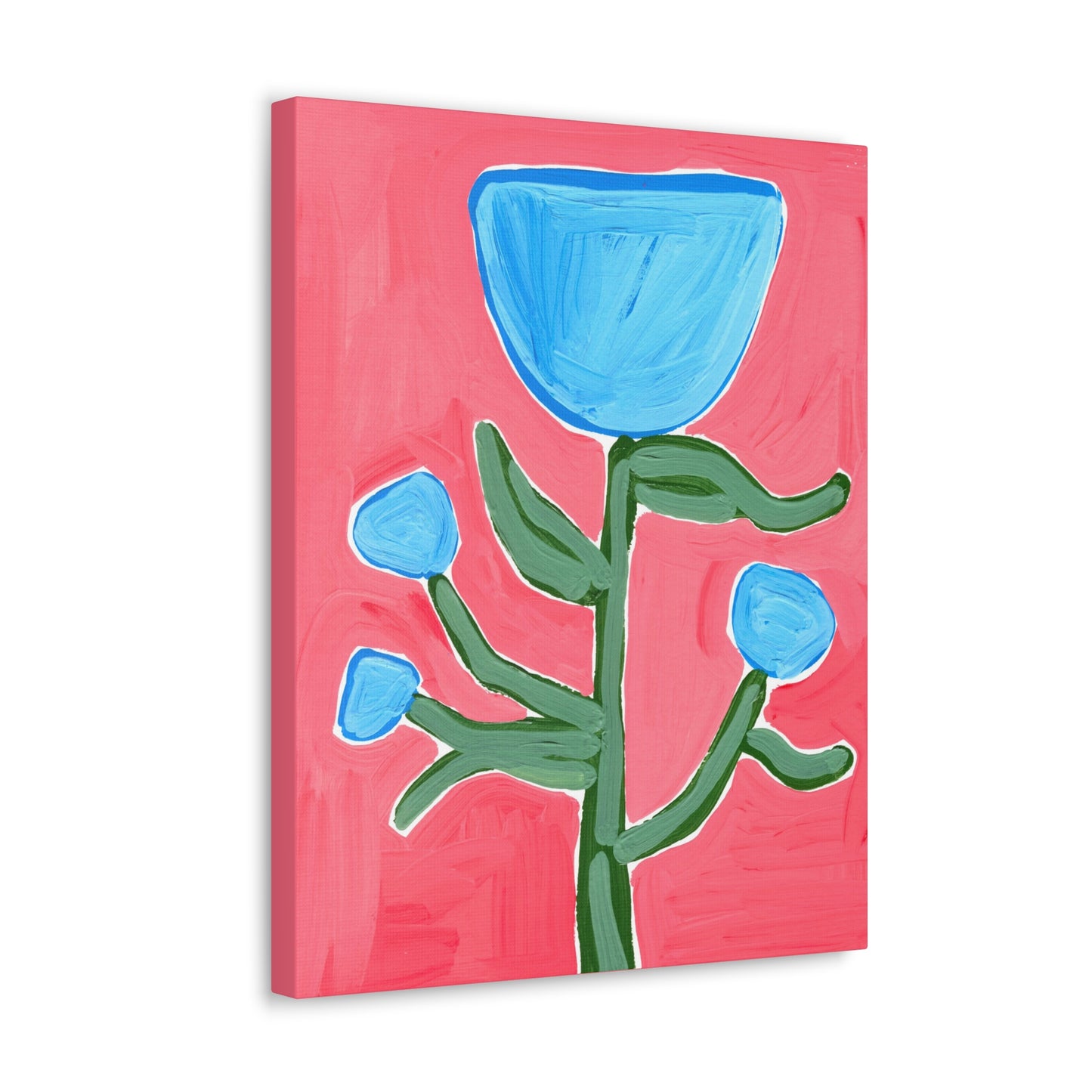 Canvas Print - Abstract Blue Flowers on Pink