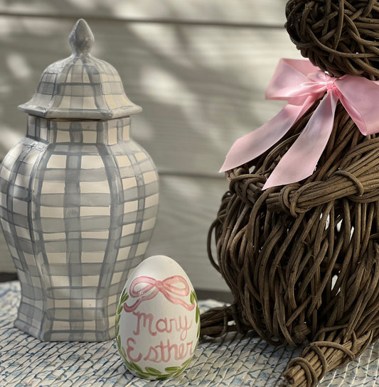 Personalized Ceramic Egg with Wreath and Bow