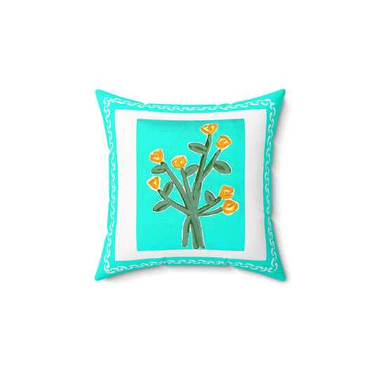 Floral Pillow, Yellow Flowers on an Aqua Background, Accent Pillow