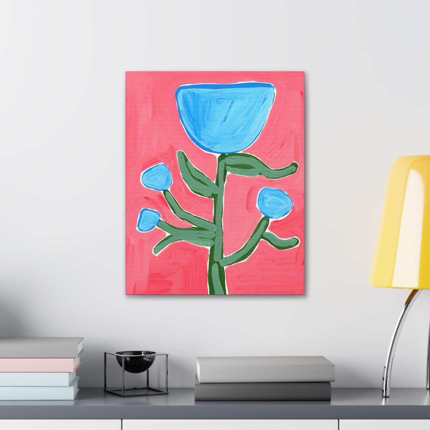 Canvas Print - Abstract Blue Flowers on Pink