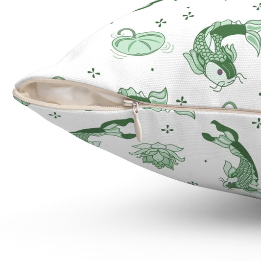 Koi Pond Throw Pillow - Green
