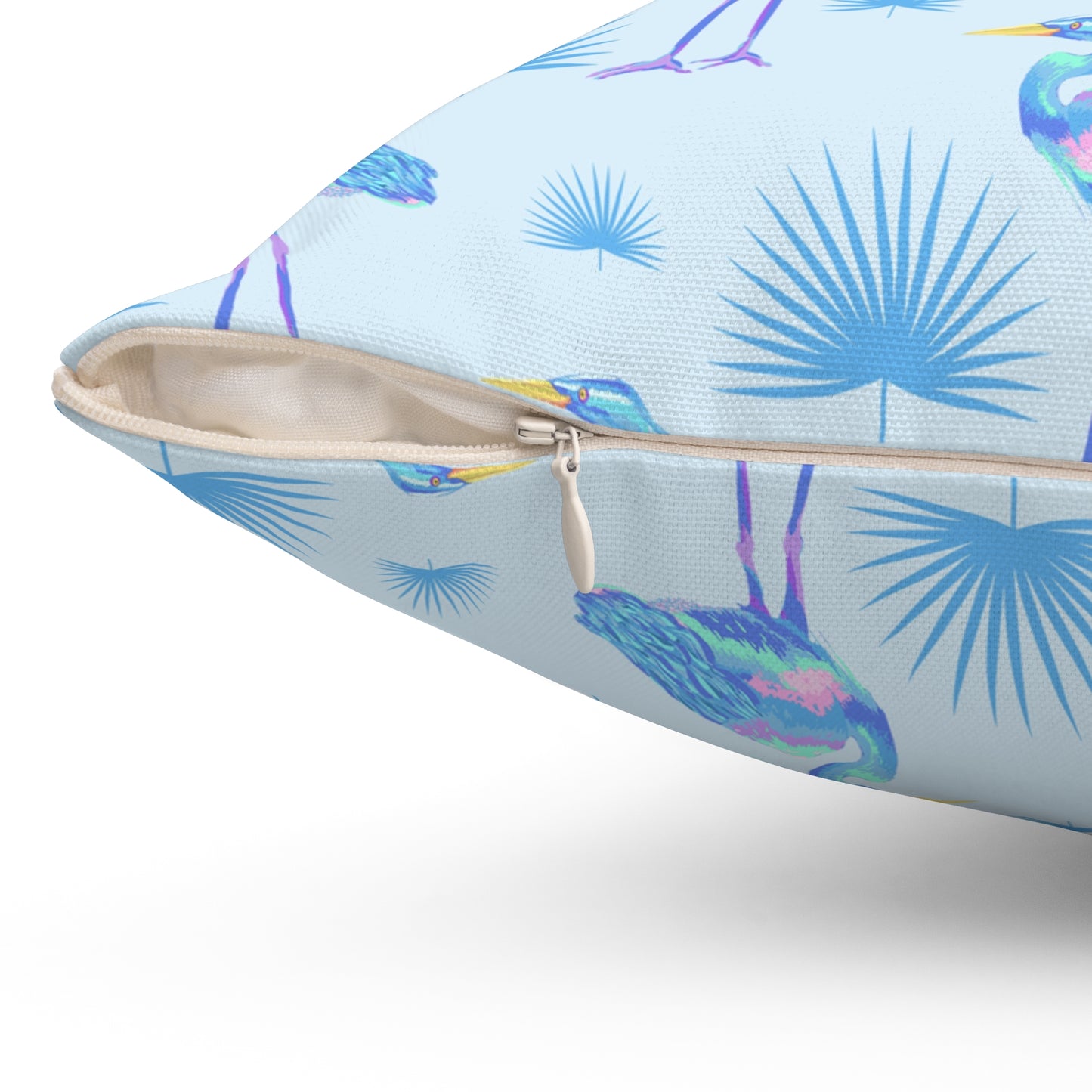 Blue Heron With Palmetto Fronds Pillow - Blue