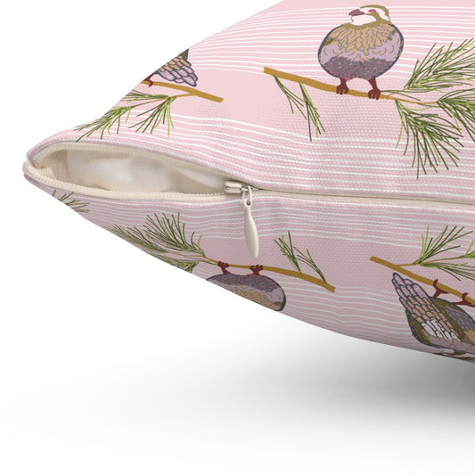 Bobwhite Quail in the Pines Pillow - Pink