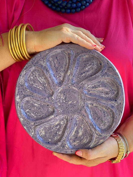 Hand Built Oyster Plate - Lavender Splash