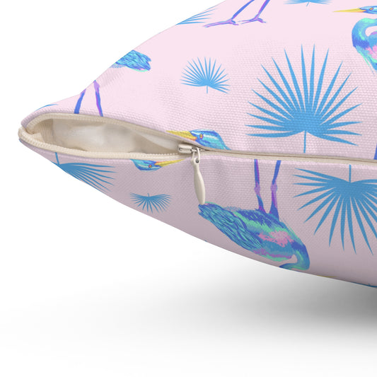 Blue Heron With Palmetto Fronds Pillow - Pink