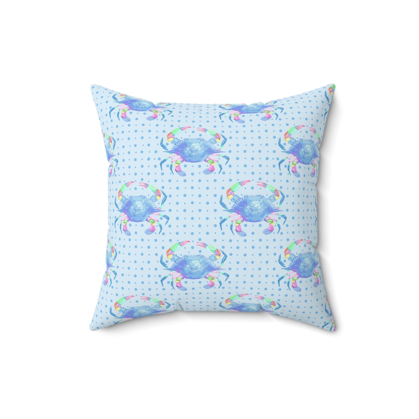 Blue Crab on Dotted Shore Pillow - Blue
