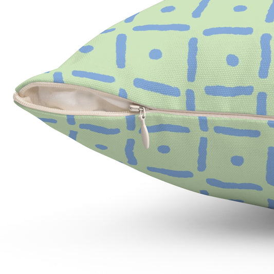 Playful Dotted Squares Throw Pillow - Blue on Green