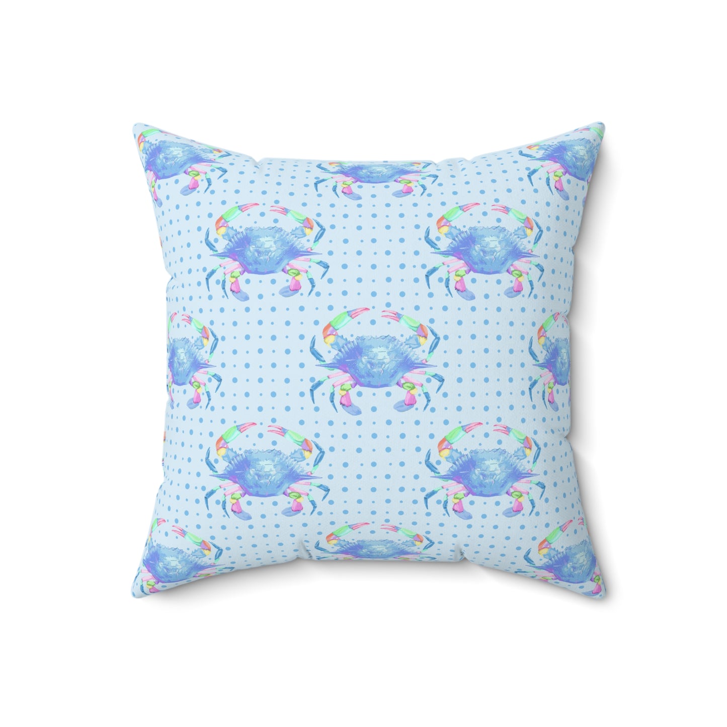 Blue Crab on Dotted Shore Pillow - Blue