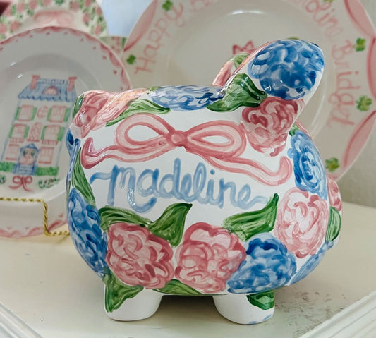 Classic Ceramic Piggy Bank - Peony Floral